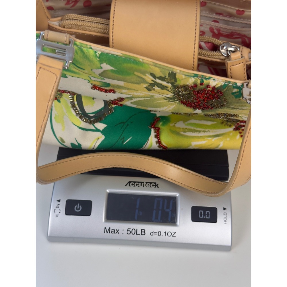Guess Vintage Y2K Floral Tropical Beaded Canvas Handbag Green Yellow Purse - Picture 10 of 10